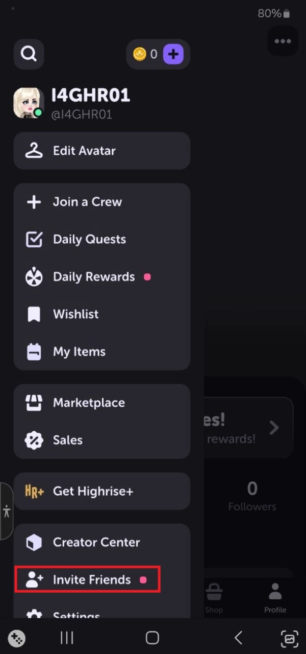 invite friend Highrise