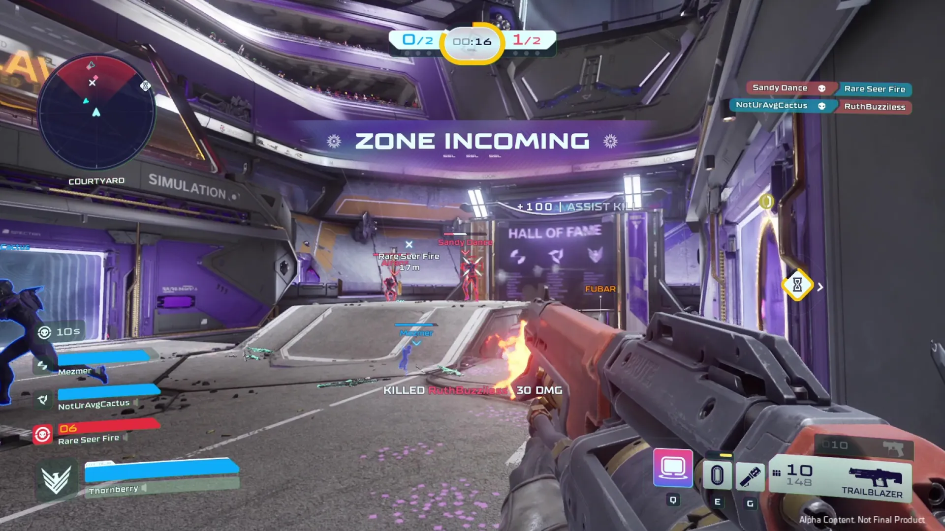 Splitgate 2 portal combat during debut day alpha gameplay.