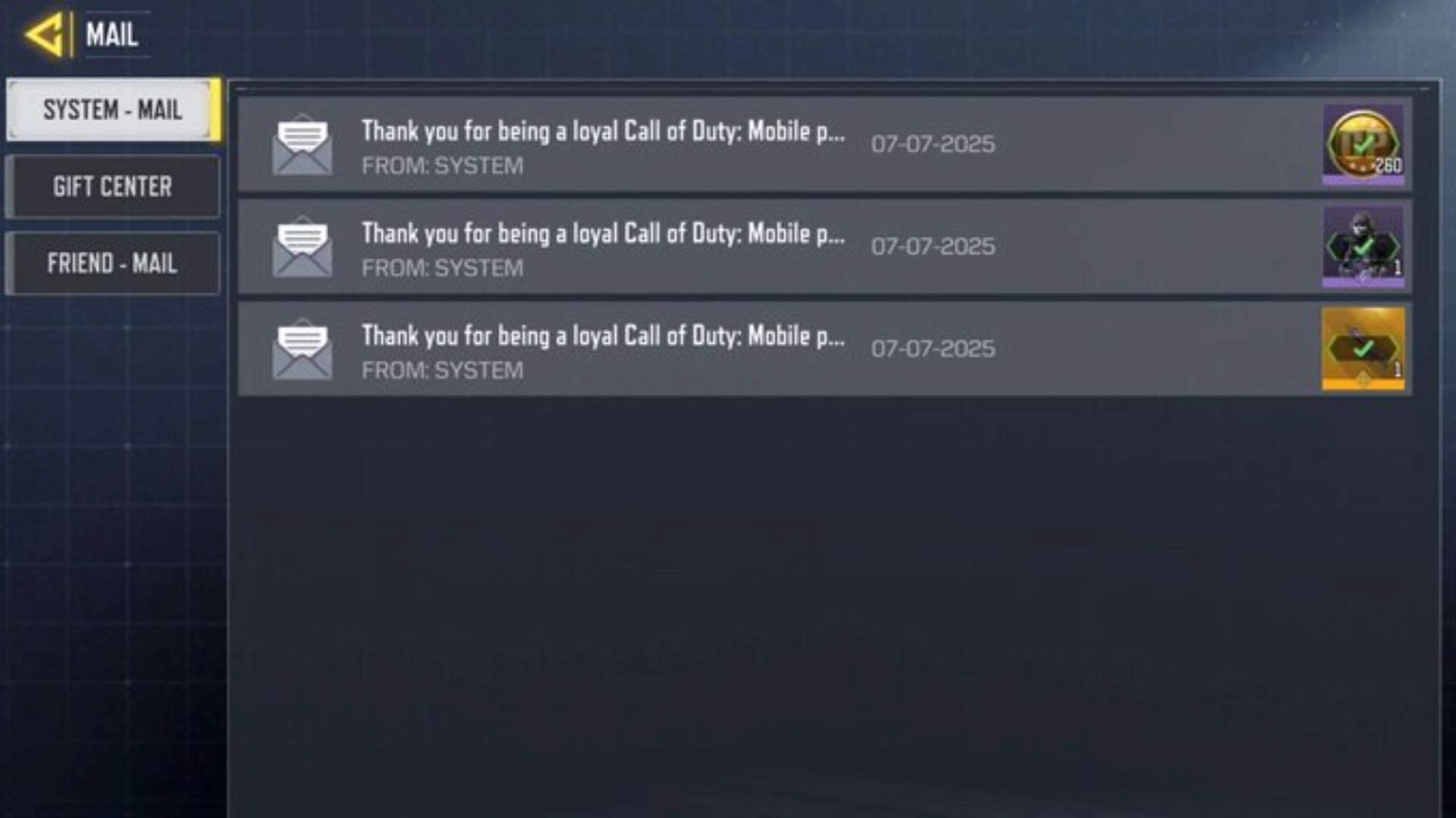 Special CODM Rewards - System Mail