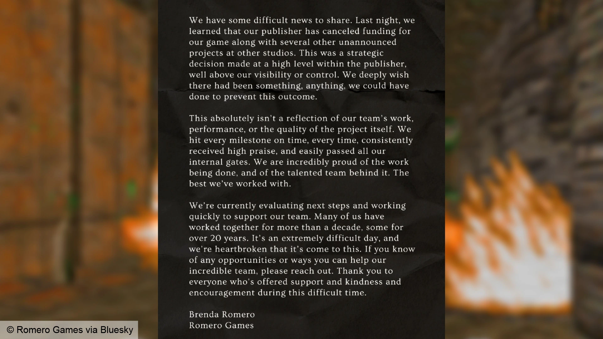 romero games statement publisher funding new ue5 fps game