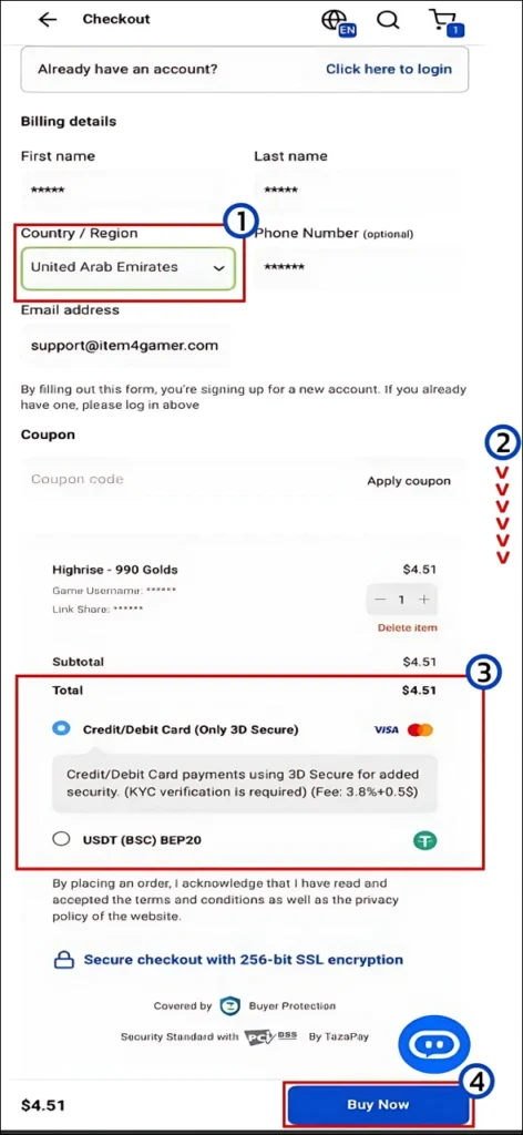 Finalize Purchase at Item4Gamer