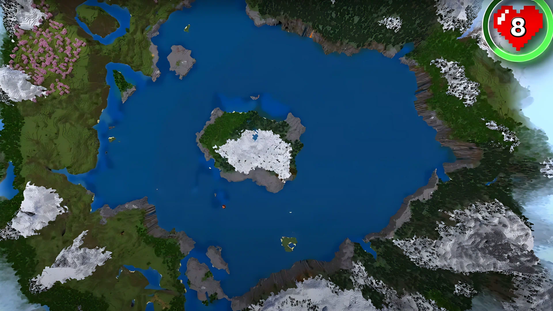 8. Mountain-Island in the Middle of a Lake - New Minecraft Seeds