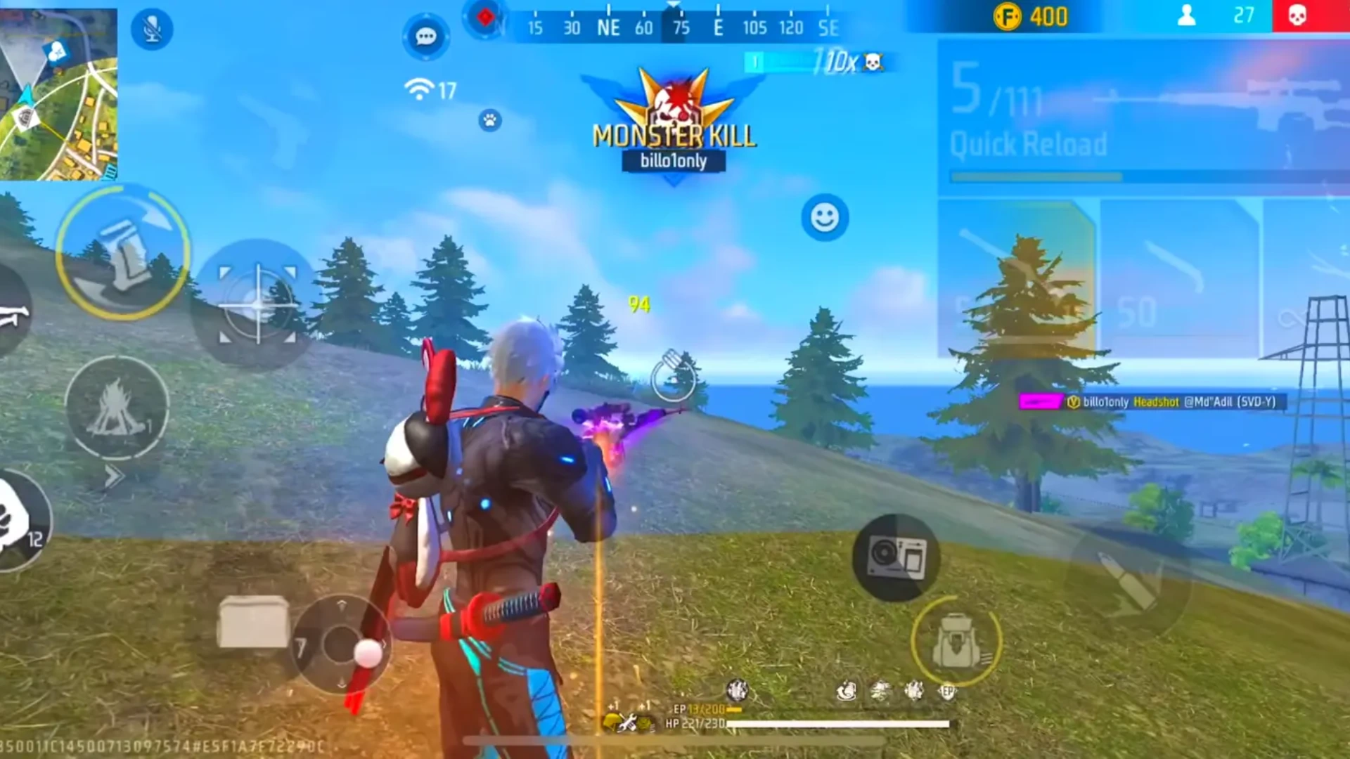 Free Fire headshot moment showing accurate chest‑level aim