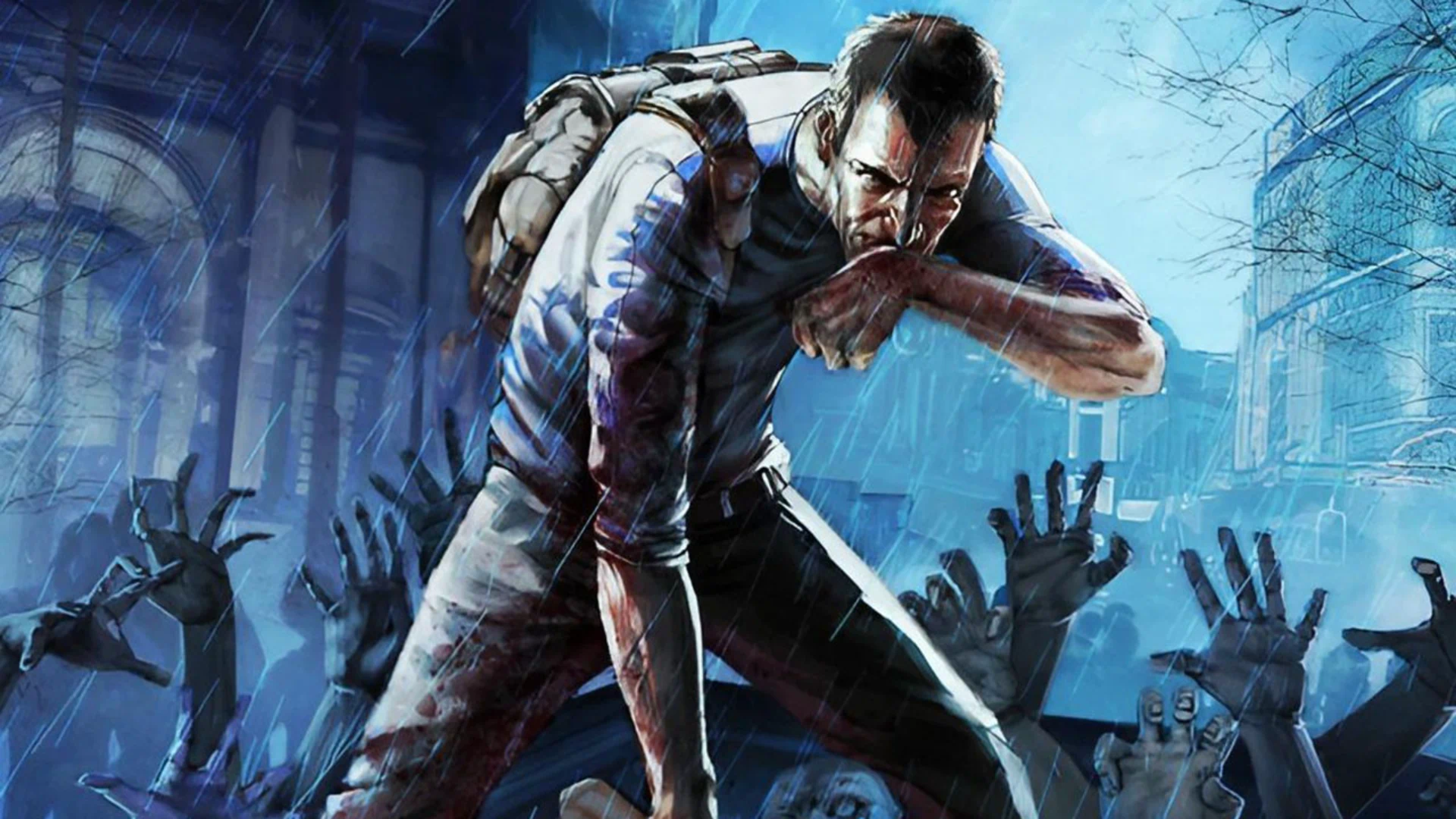 A survivor getting swarmed by a mob of dangerous zombies in Project Zomboid