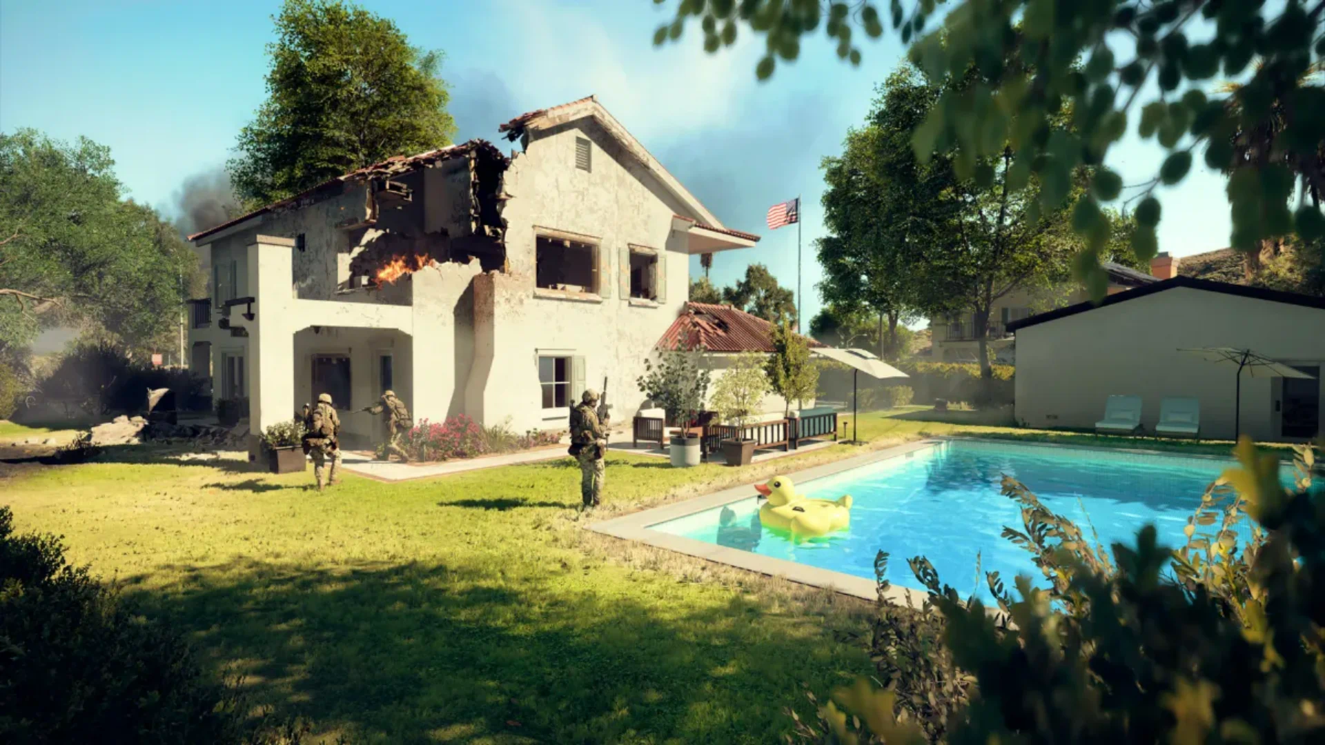 Battlefield 6 Eastwood map showcasing realistic destruction and the Breaking Bad Easter Egg environment.