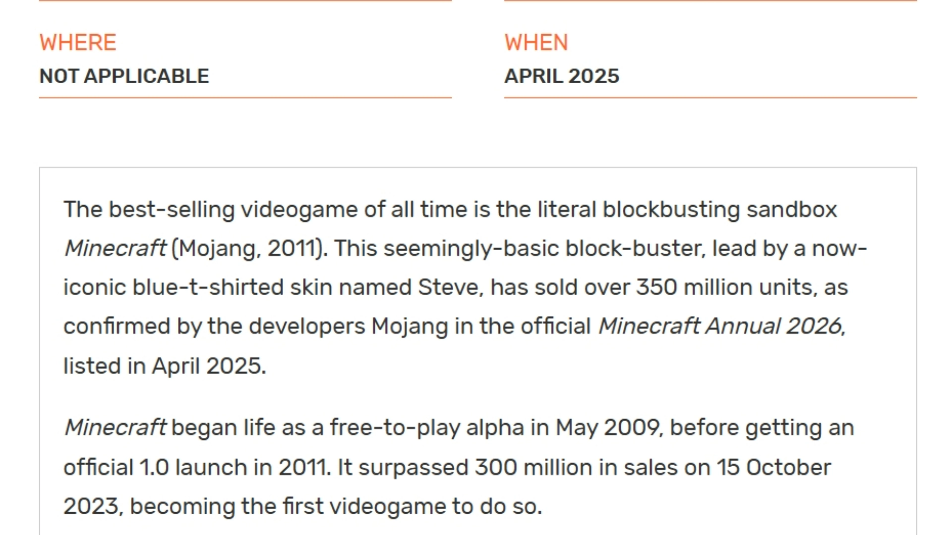 why minecraft keeps breaking guinness world records