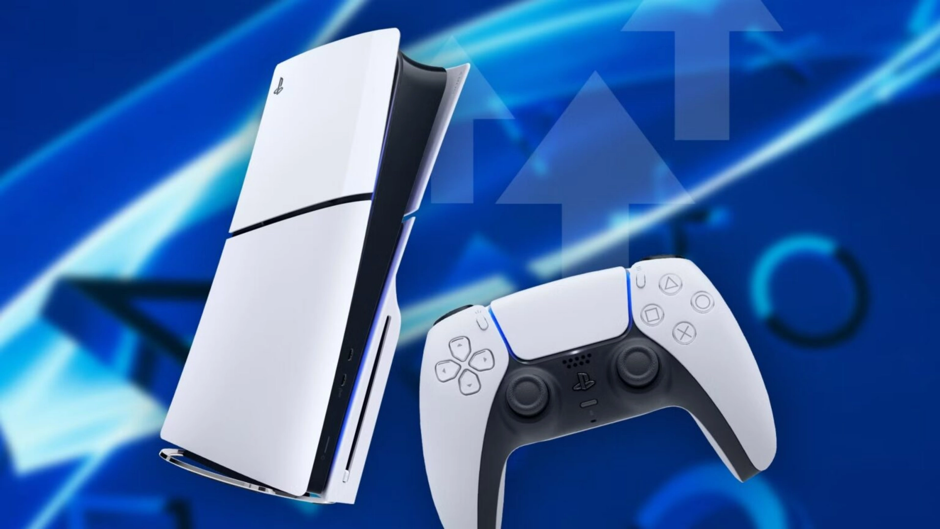 PS5 console and controller with upward arrows symbolizing PS5 sales growth