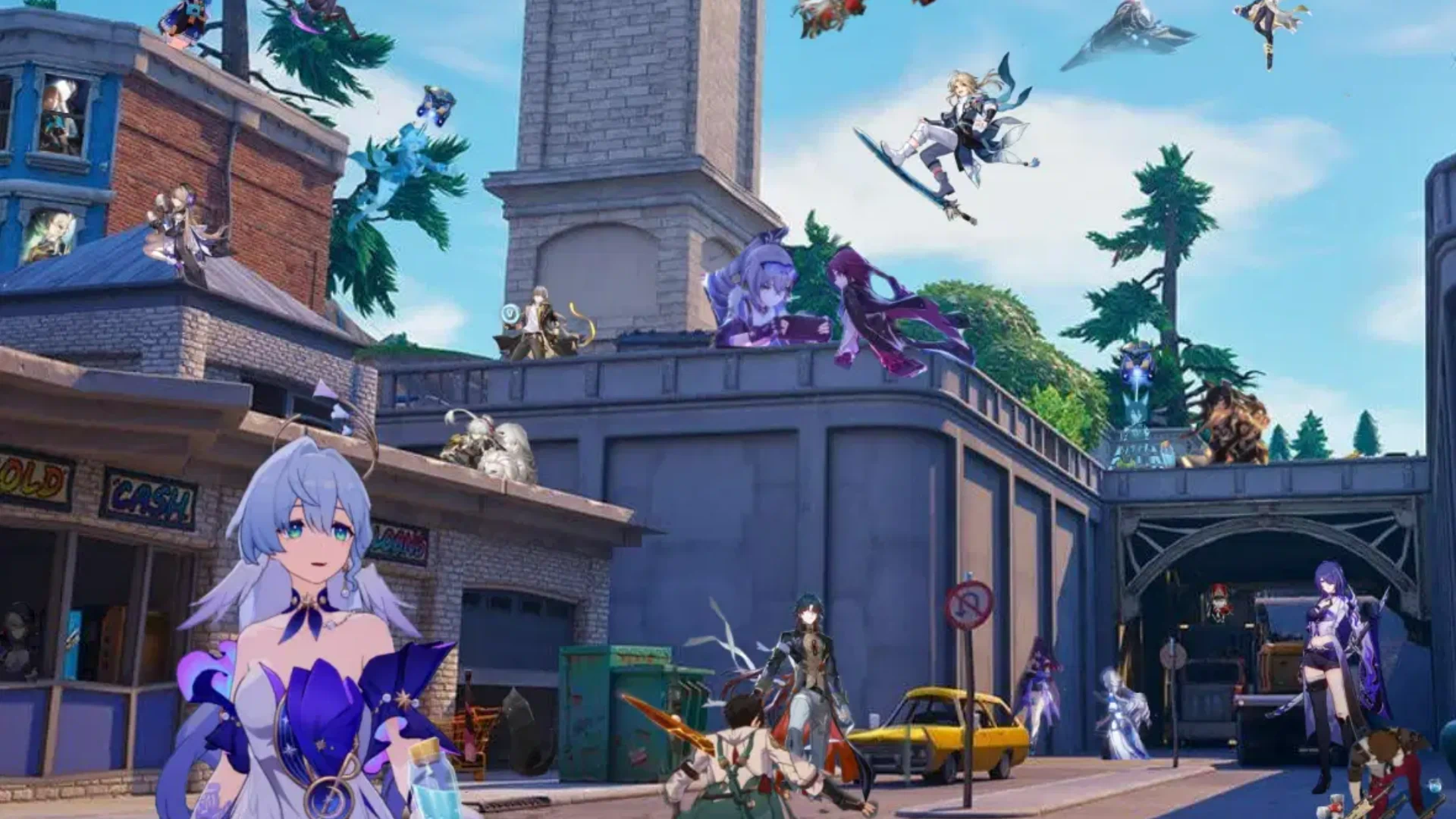 Fortnite gameplay featuring Honkai Star Rail characters crossover